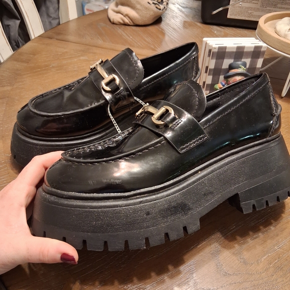NWT Black Chunky Platform Loafers 9 - Picture 2 of 7